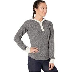 Smartwool Shadow Pine Henley Hoodie Sweater Merino Wool Blend Gray Cream Size La